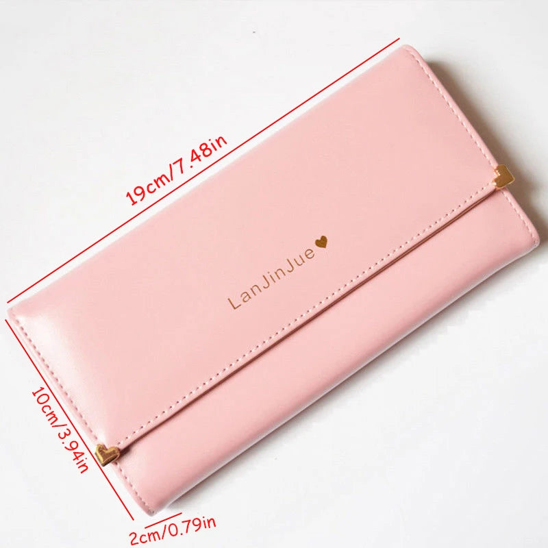 Women’s Long PU Leather Trifold Wallet – Elegant Card Holder Clutch Purse & Mobile Handbag