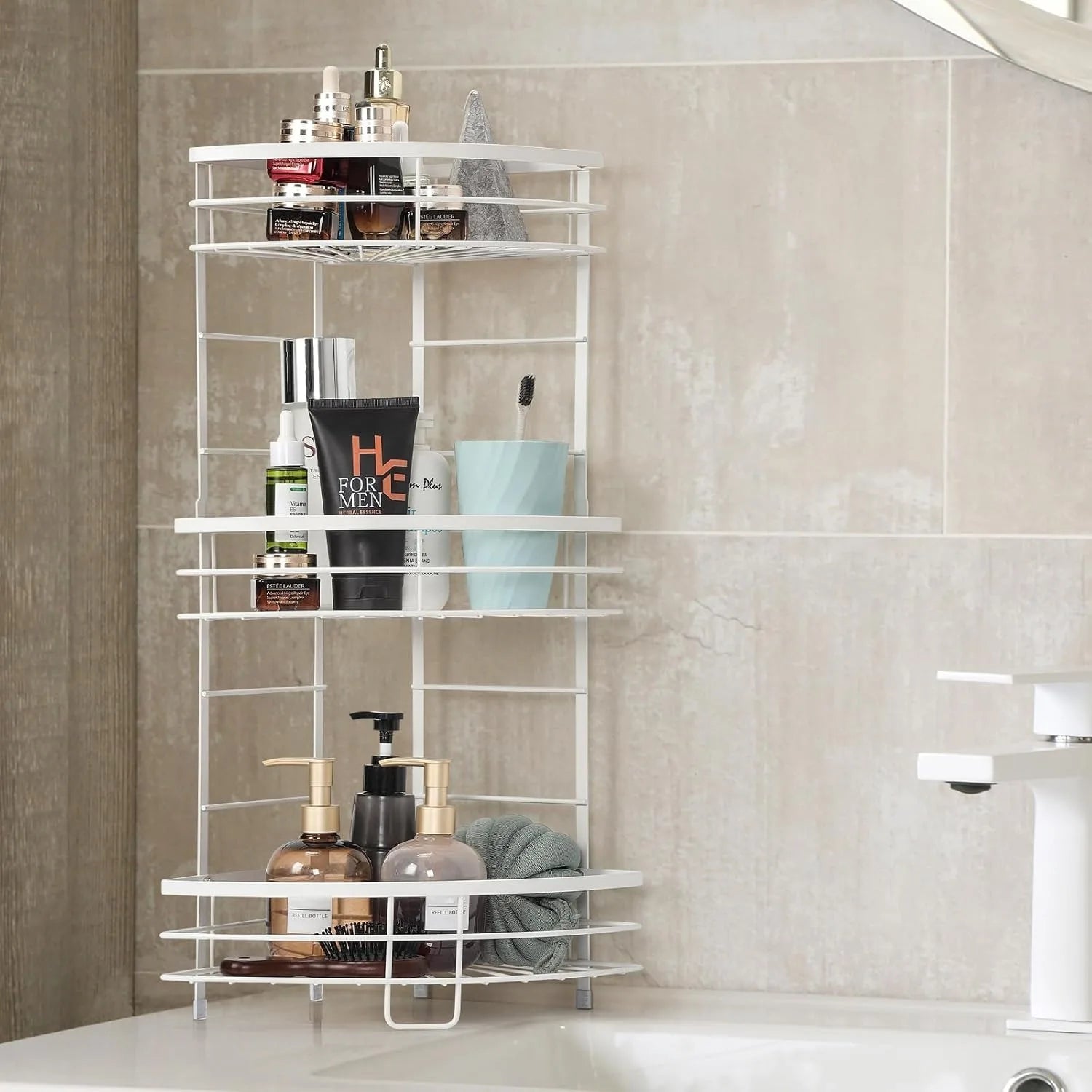 White 3-Tier Rustproof Metal Corner Shelf – Space-Saving Organizer for Bathroom, Kitchen & Living Room