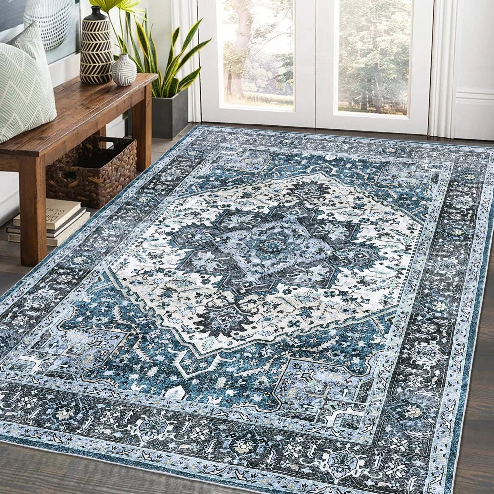 8x10 Washable Vintage Medallion Area Rug – Soft Low-Pile Non-Slip Accent Carpet for Living Room & Bedroom