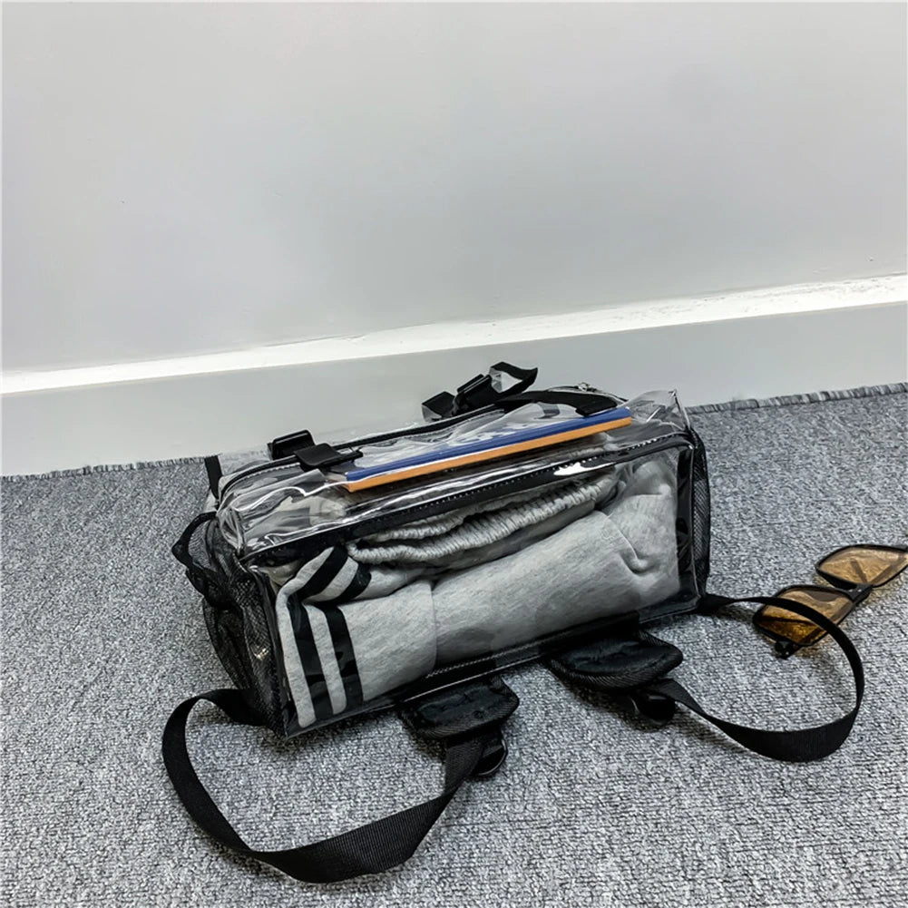 Transparent PVC Laptop Backpack – Waterproof Clear Casual Book Bag with Large Capacity for Women & Men