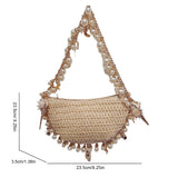 Women Pearl “Conch” Shoulder Bag with Pearl-Chain Strap – Elegant Straw Tote for Party & Commute