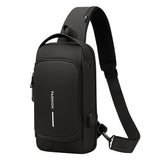 Men's PU Leather Chest Bag – Waterproof Anti-Theft Crossbody Sling with USB Charging Port for Travel & Sports