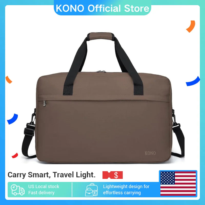 KONO 55×35×25 cm Carry-On Duffel Bag – 48 L Large-Capacity Travel Holdall with Wheels & Telescopic Handle (Unisex)