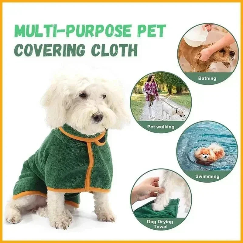 Pet Bathrobe – Fast-Drying Microfiber Dog Towel Robe | Soft Absorbent Adjustable Bath Coat for Small, Medium & Large Dogs