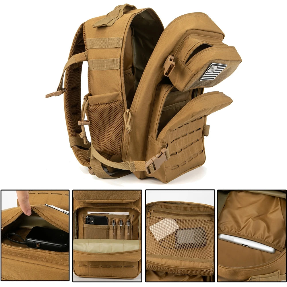 25L Tactical Gym & Survival Backpack – MOLLE Laser-Cut Daypack with Dual Cup Holders for Hiking, Hunting & Bug-Out Use