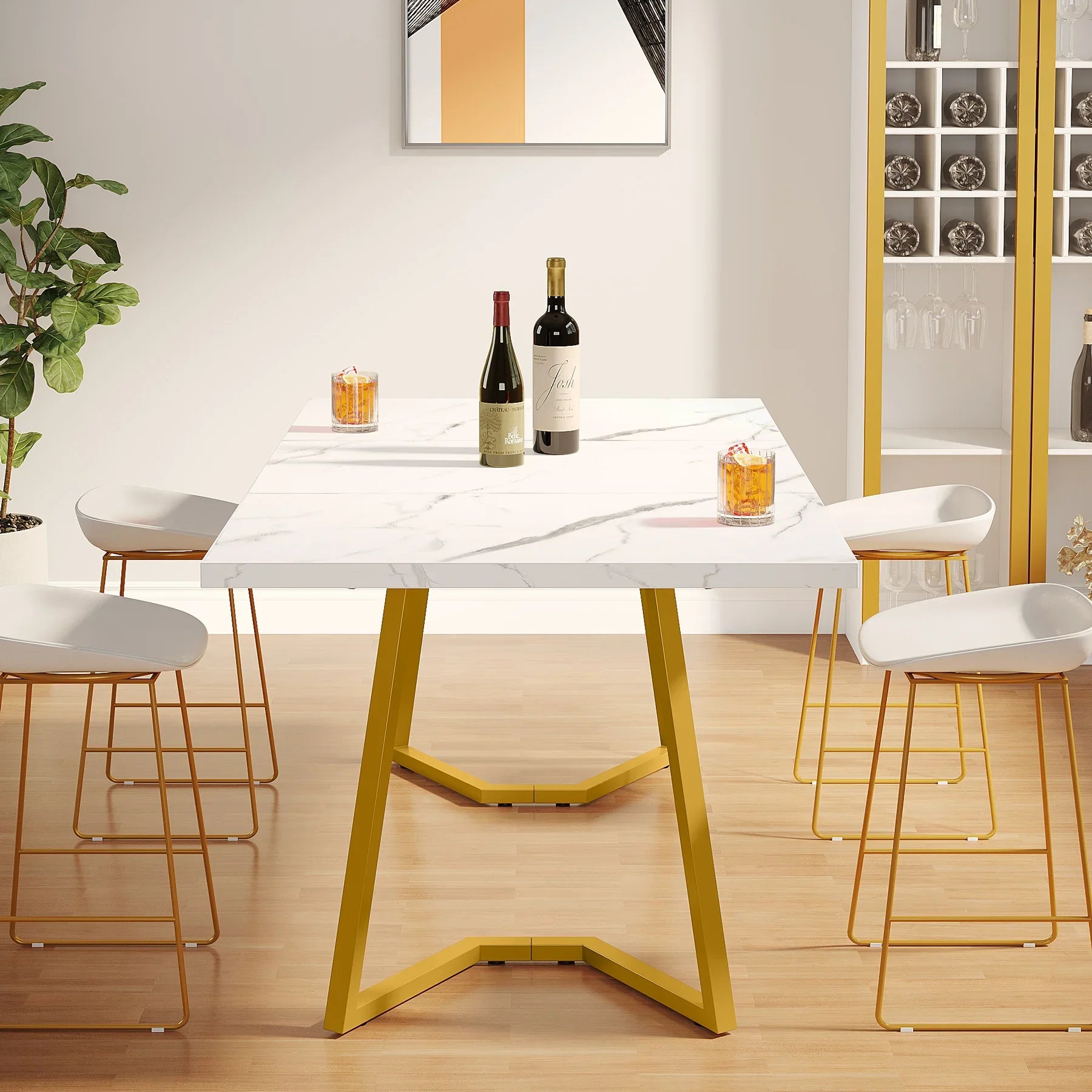 Tribesigns 55" Gold Dining Table – Modern White Faux Marble Top with Golden Metal Legs | Elegant Dining Room Table for 6