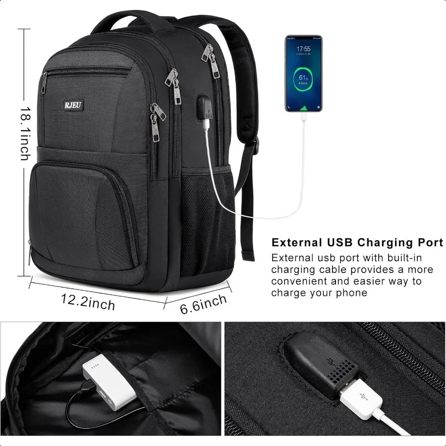15.6" Anti-Theft School Laptop Backpack – USB Charging Water-Resistant Bookbag for Teen Boys | Ergonomic College Study Daypack