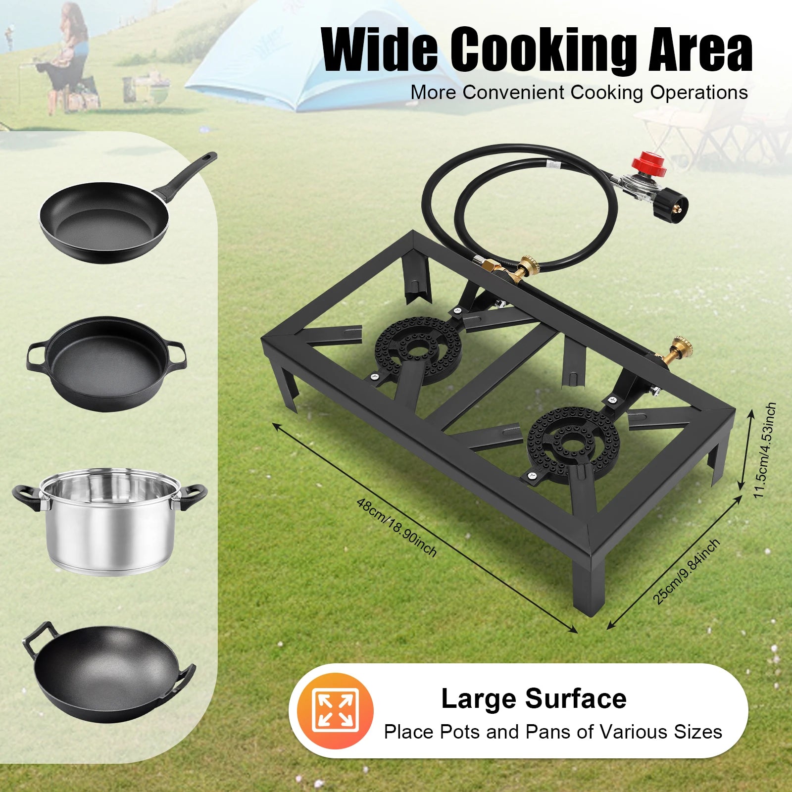 8000W Camping Double Burner Stove – Portable Outdoor Gas Cooker with Regulator & Hose for BBQ & Camping 🔥🍖