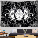 Mandala Tapestry Sun & Moon – Black & White Wall Hanging Hippie Décor for Dorm, Yoga, Living Room