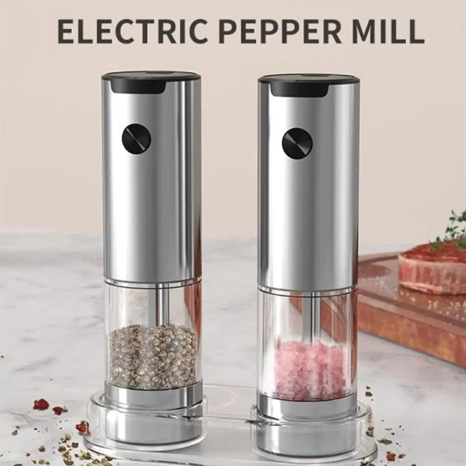 Rechargeable Electric Salt & Pepper Grinder Set – 2 Pack with Base - PulinGO