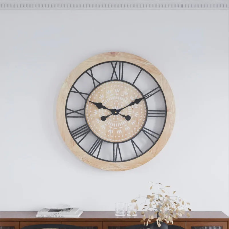 Bohemian Iron & Wood Creative Wall Clock – Natural Wind-Inspired Fusion of Rustic Charm and Modern Art Design