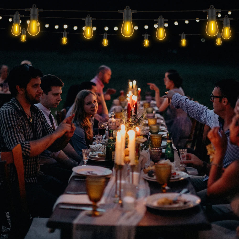 String Light S14 – 200ft Outdoor Festoon Garland with 60 LEDs, E12 Retro Patio Lights for Garden & Wedding Décor