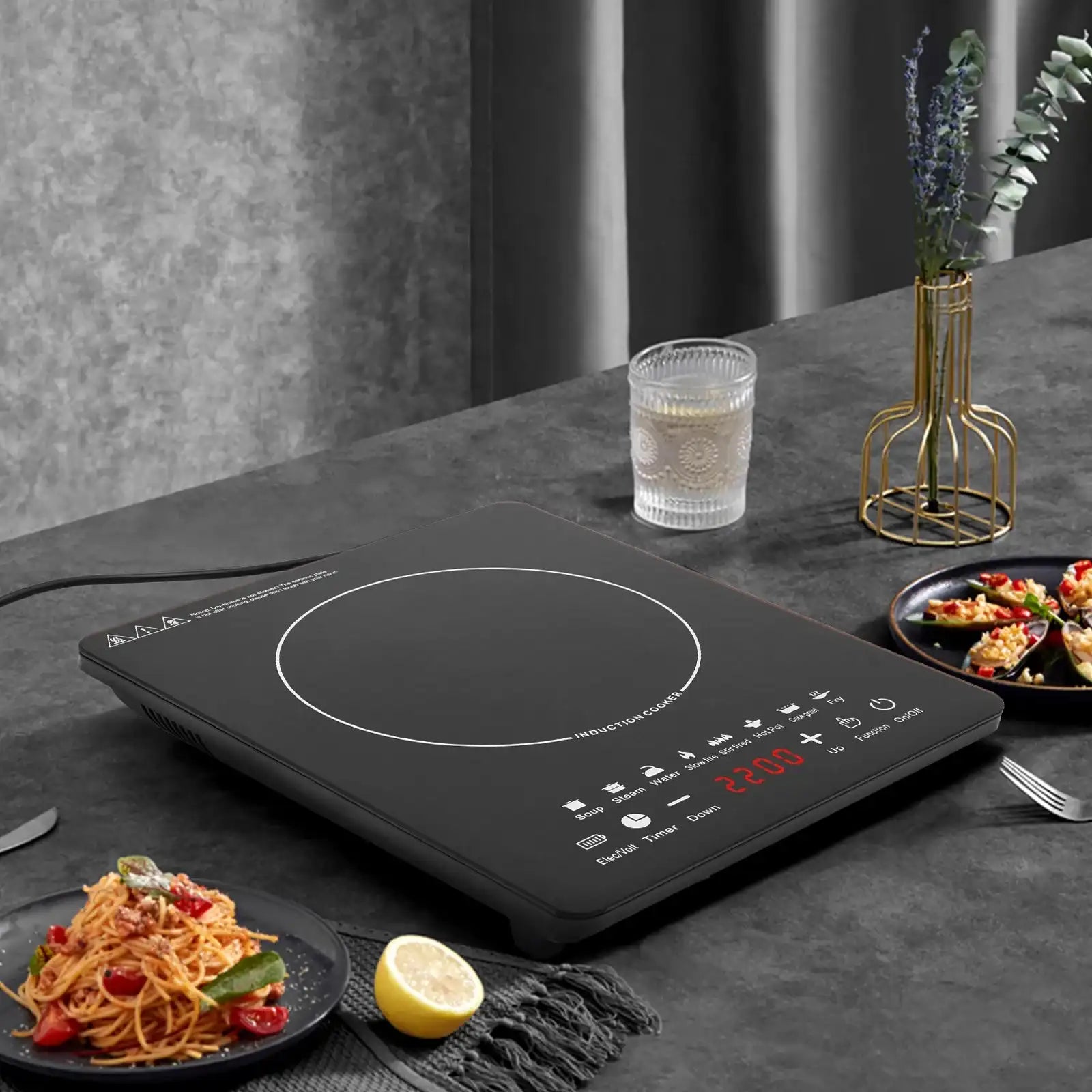 750 W Electric Induction Countertop Burner with Touch Panel – 8 Cooking Preset Programs, Adjustable Power & LCD Display