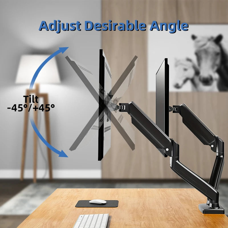 Dual Monitor Desk Mount – Heavy-Duty Adjustable Arm for 13″–32″ Screens, VESA 75x75mm/100x100mm, Black Finish