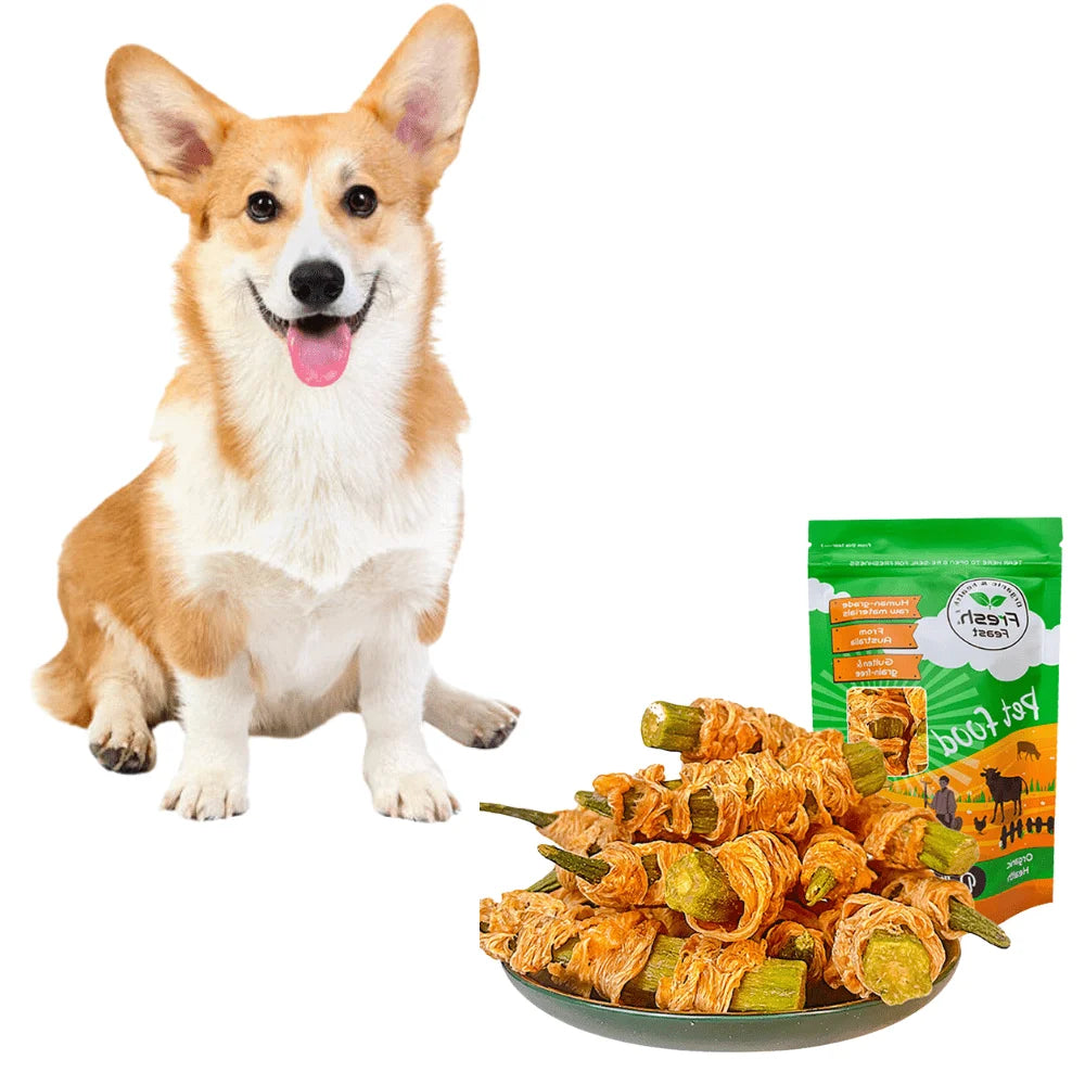 Chicken Wrapped Okra Dog Treats – All-Natural, Healthy & Easily Digestible Snacks (200g / 400g Packs)