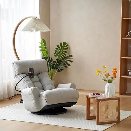 360° Swivel Gaming Floor Chair – 5-Position Adjustable Folding Sofa Chair with Armrests, Cushion & Phone Holder for Indoor Use