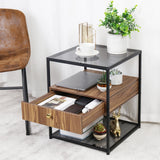 Tempered Glass Side Table – Modern Nightstand with Drawer & Shelf, Stable Steel Frame for Living Room 🛋️✨