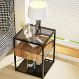 Tempered Glass Side Table – Modern Nightstand with Drawer & Shelf, Stable Steel Frame for Living Room 🛋️✨