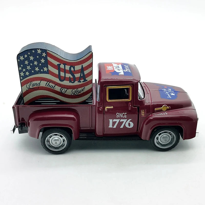 Rustic Patriotic Truck Décor – Vintage American Flag Design | 4th of July Celebration Home & Office Decoration