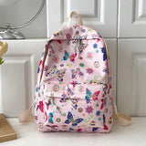 Butterfly Print Nylon School Backpack – Large Capacity Floral Student Book Bag for Daily & Outdoor Use