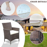 “3-Piece Outdoor Patio Bar Set – PE Rattan Wicker Table & Cushioned Chairs with Tempered Glass Top in Brown & Beige”