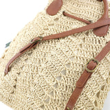 Handmade Woven Straw Shoulder Backpack for Women – Casual Beach Top Handle Bag