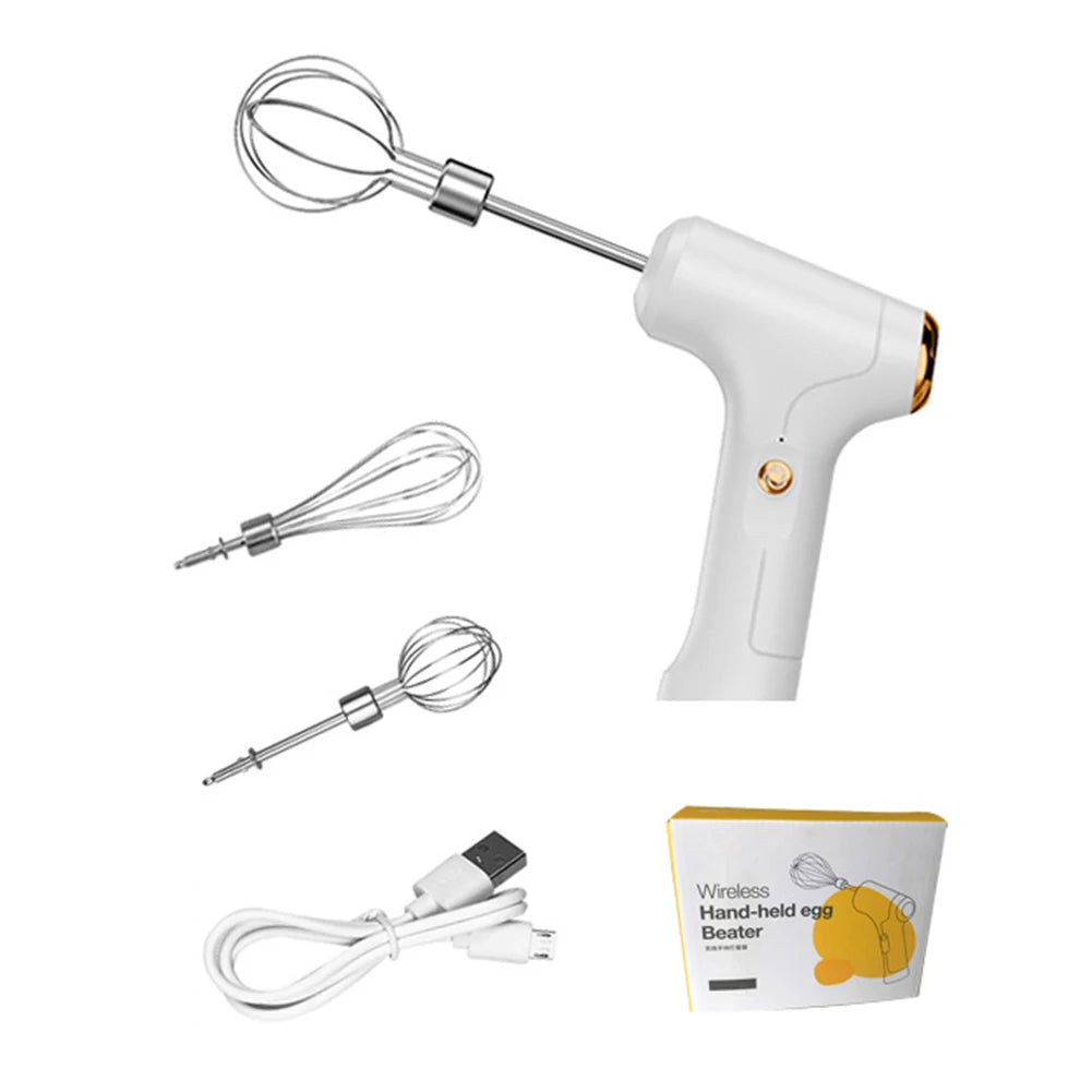Handheld Electric Mixer – USB Rechargeable Mini Whisk with One-Touch Speed Control & Beater Attachments 🍰🔋
