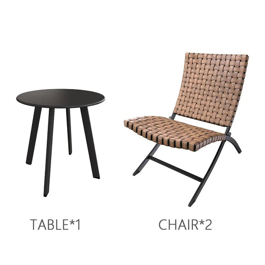 “3-Piece Leather-Texture Wicker Patio Chairs & Foldable Balcony Furniture Set with Side Table – Outdoor Lounge Seating”