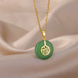 Gold-Color Stainless Steel Round Jade Lucky Necklace for Women & Men – Retro Blessing Pendant 🎁💫