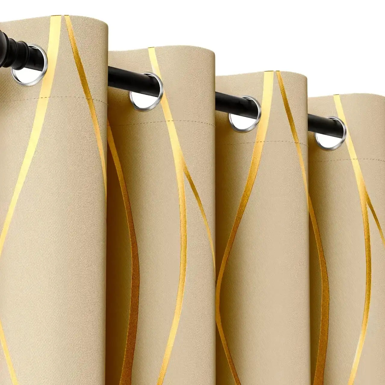 “2-Piece Golden Wave Blackout Curtains – Thermal Insulated Light-Filtering Drapes with Grommet Top for Living Room & Bedroom”