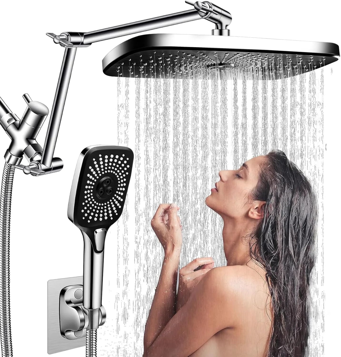 12-Inch Rainfall Shower Faucet Set – 3-in-1 Settings with Handheld & Top Spray