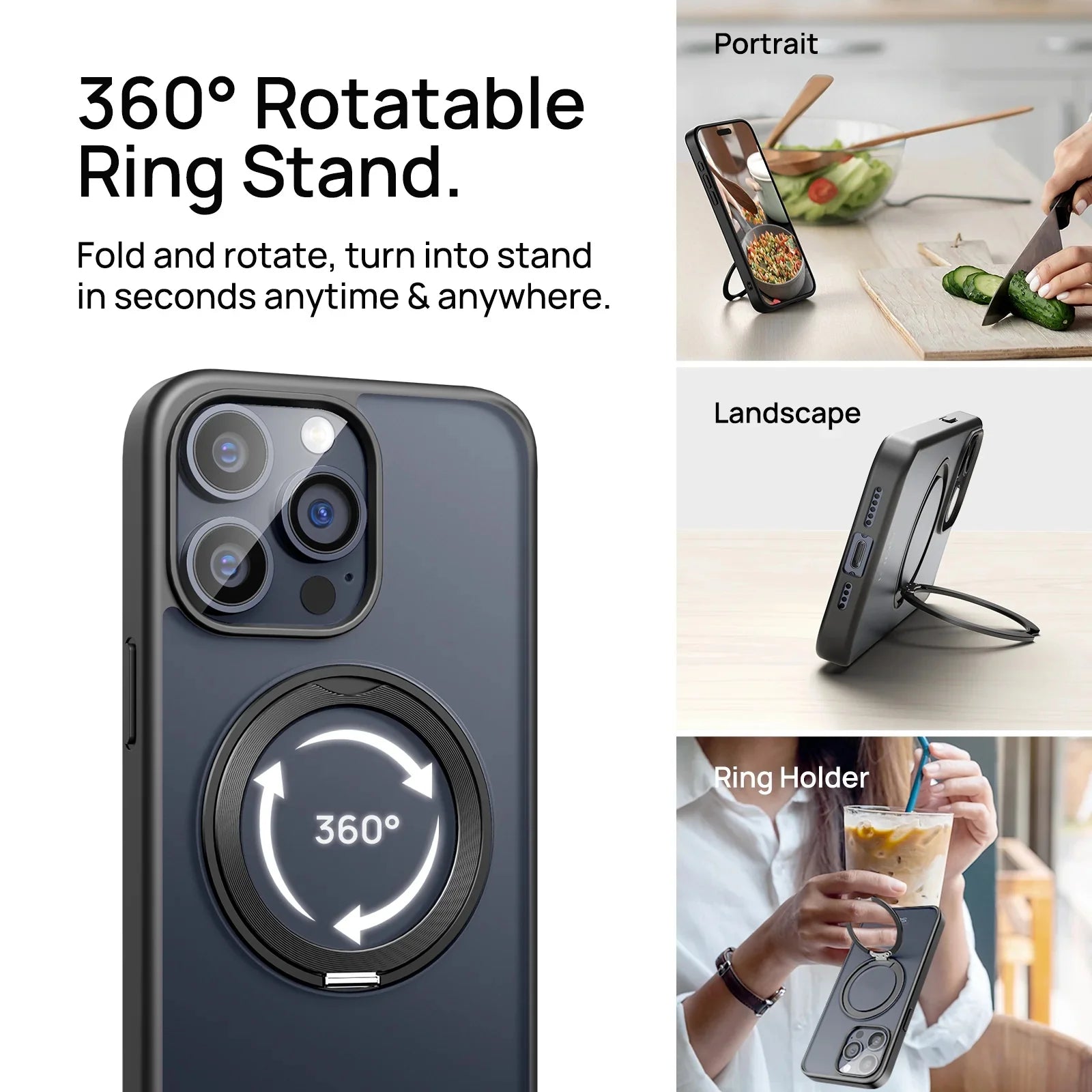 SODI Magnetic Ring Case for iPhone 15 Pro & Pro Max – 360° Rotatable Stand, MagSafe Wireless Charging Compatible