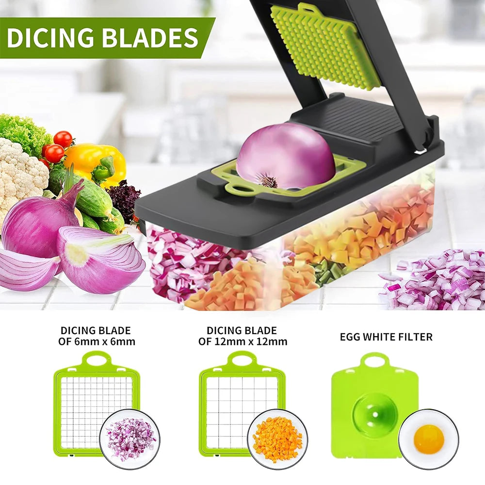 14-in-1 Multifunctional Vegetable Chopper – Manual Food Cutter, Slicer, & Shredder for Kitchen Prep