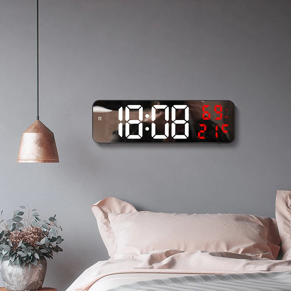 LED Digital Wall Clock – Large Screen Electronic Wall-Mounted Clock with Time, Temperature & Humidity Display