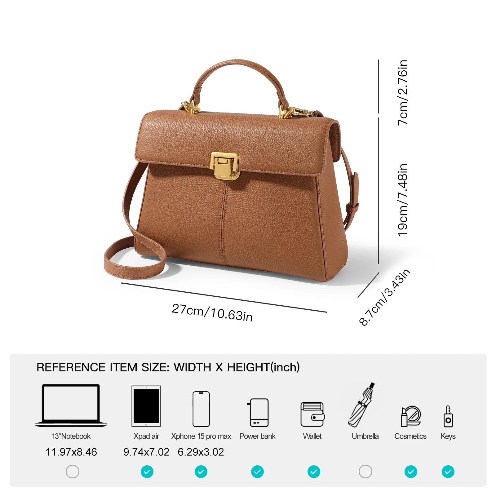 Women’s Cowhide Leather Tote & Crossbody Bag – Large Capacity Adjustable Strap Satchel (ITAMOOD)