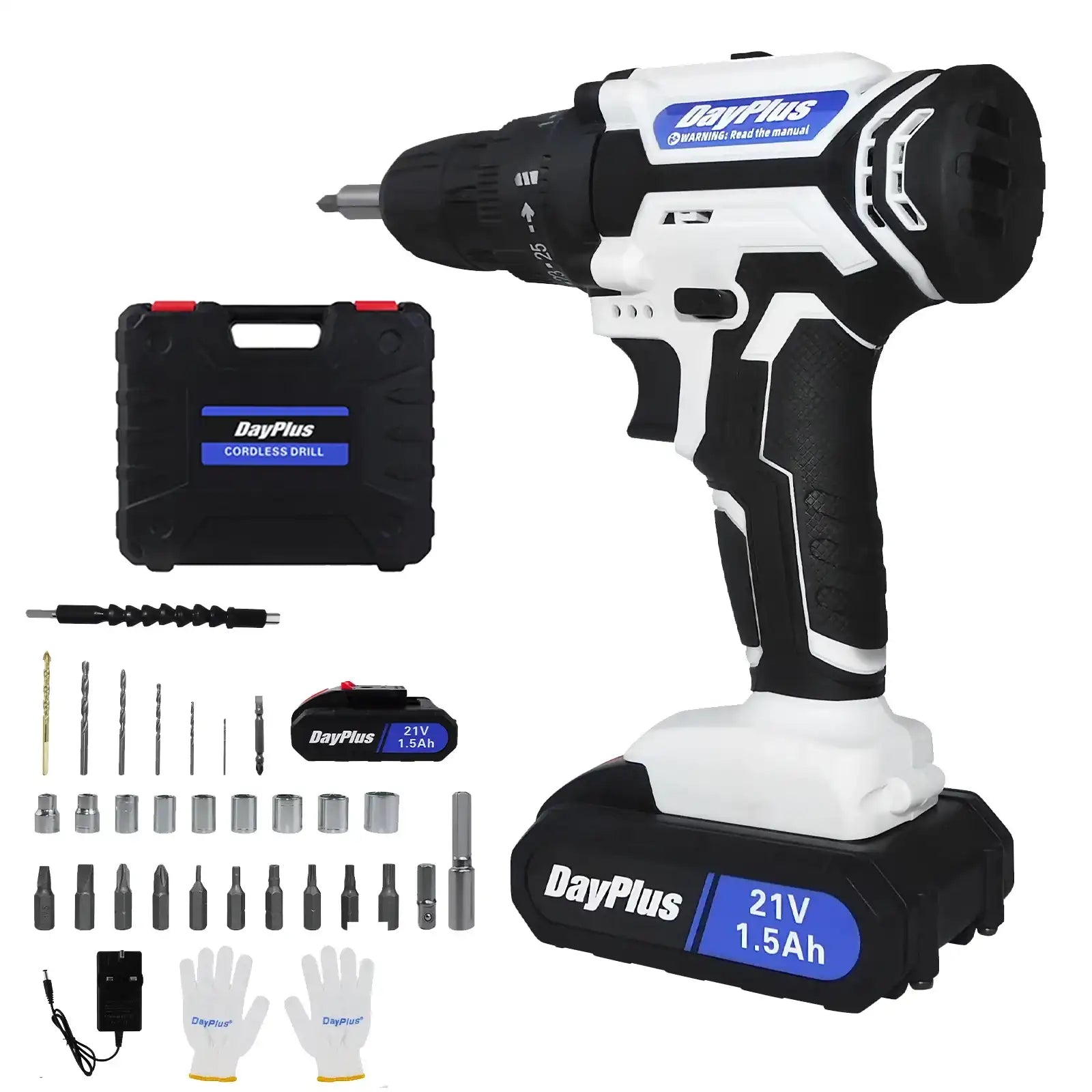 45 Nm Cordless Drill Kit with 2 Batteries – 25+1 Torque Electric Drill / Screwdriver / Impact Driver (29-Piece Set)