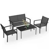 “4-Piece Outdoor Furniture Set – Black Textilene Steel Patio Conversation Set with Loveseat, Chairs & Tea Table”