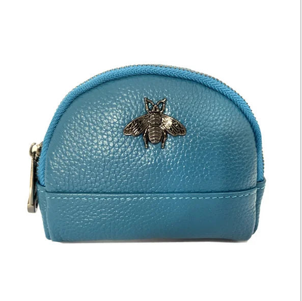 Cute Bee Decor Women’s Leather Coin Purse – Small 2-Zipper Wallet with Keychain Ring