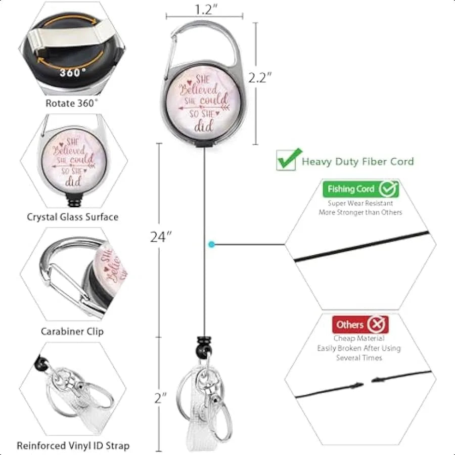 🌟 Women’s Inspirational Badge Holder – Retractable Reel ID Card Holder with Heavy Duty Clip & Vertical Name Tag Design