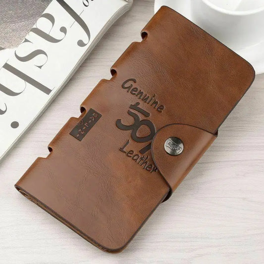 Men’s Retro PU Leather Long Wallet – Bifold Checkbook Holder, ID Card Case & Money Clutch Purse