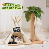 Mewoofun Cat Scratching Post Teepee – 60CM Tall Cat Tree with Simulated Leaves, Pet Bed Tent & Indoor Play House for Cats