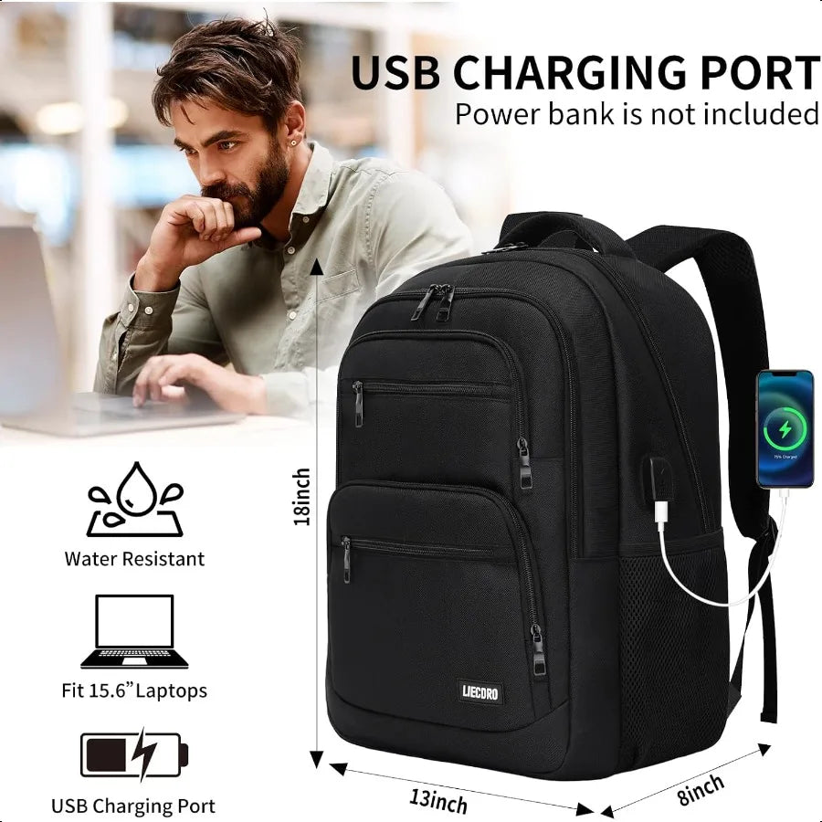 Men’s 15.6" Laptop School Backpack — USB Charging Travel Bag for Boys & Teens