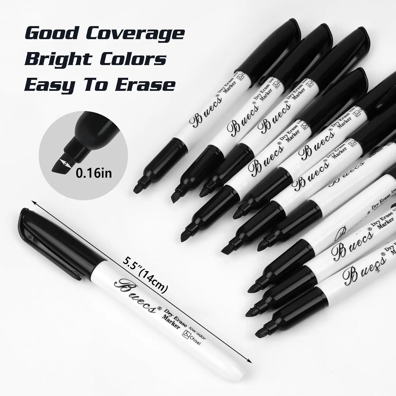 Black Dry Erase Markers – Low-Odor Chisel Tip Whiteboard Pens for Glass & Boards (150-Pack Bulk)