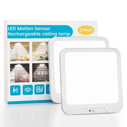 Modern Motion Sensor LED Ceiling Light – Cordless Rechargeable Battery-Operated Lamp with Magnetic Mount & 3 Adjustable Color Temperatures