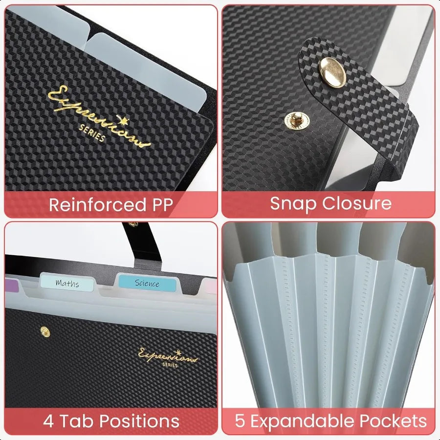 Expanding File Folder – Letter Size Accordion Organizer, 5-Pocket Portable Document Folder for School, Office & Home