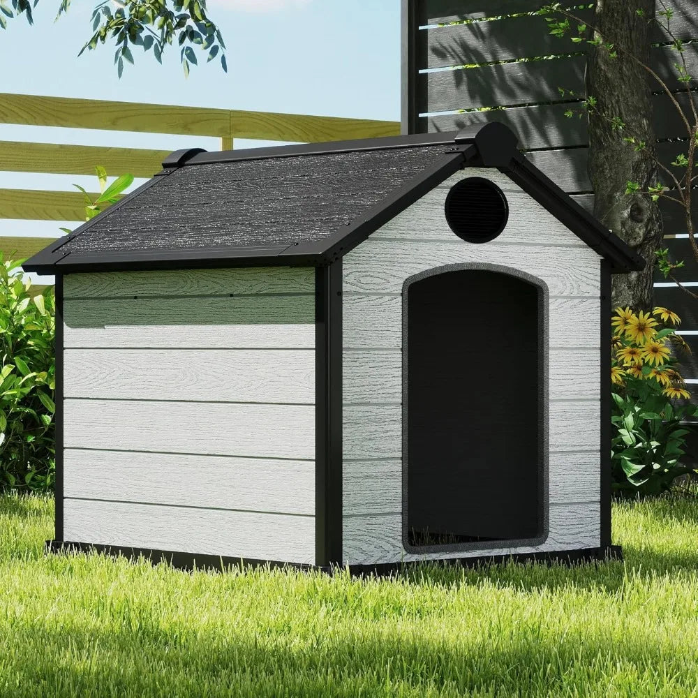 46" Large Outdoor Dog House – 3XL Insulated Igloo Kennel with Elevated Floor for 2 Big Dogs