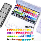 Ginflash 24/48 Colors Solid Pigment Watercolor Paint Set – Portable Brush & Sponge Included