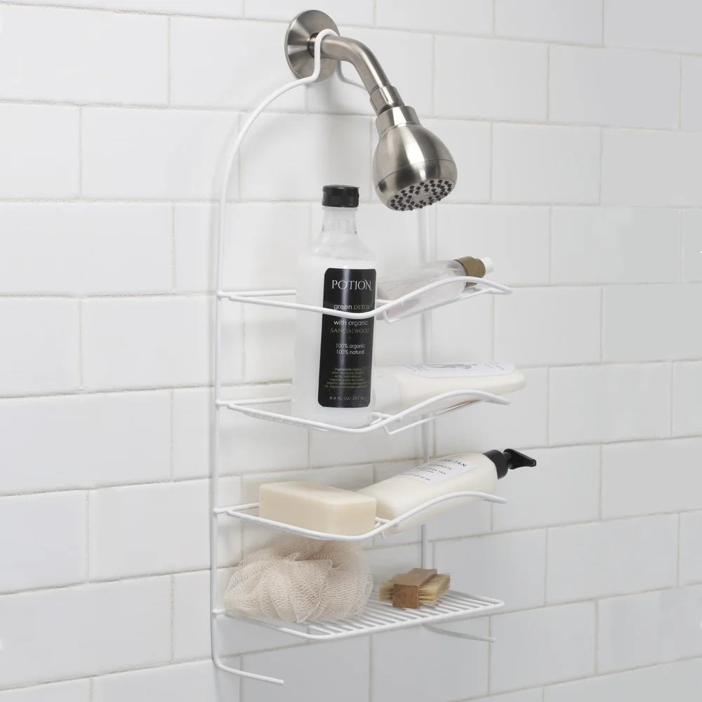 4-Tier Metal Shower Organizer with Hooks – Rust-Resistant Bathroom Storage Rack