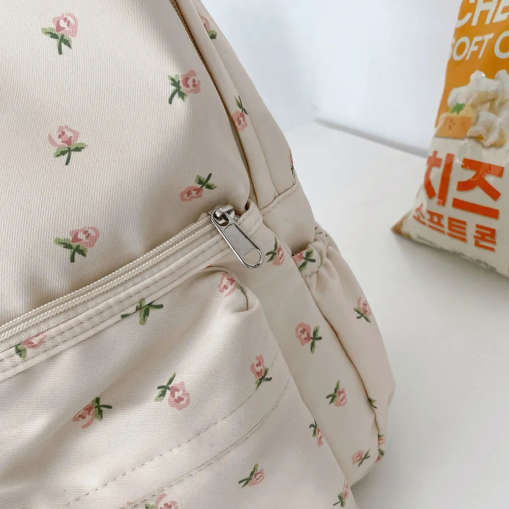 Fashion Floral Backpack with Pendant – Large Capacity College & School Bookbag for Students