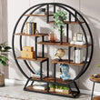 63" Industrial Round Bookshelf – Tribesigns Wood & Metal Bookcase with Staggered Display Shelves